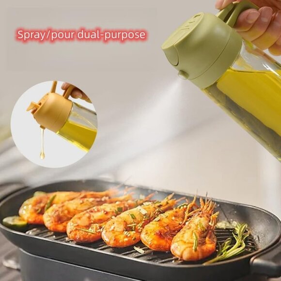16oz Olive Oil Dispenser Bottle 2 in 1 Sprayer Pourer Glass for Kitchen Cooking - Picture 3 of 11